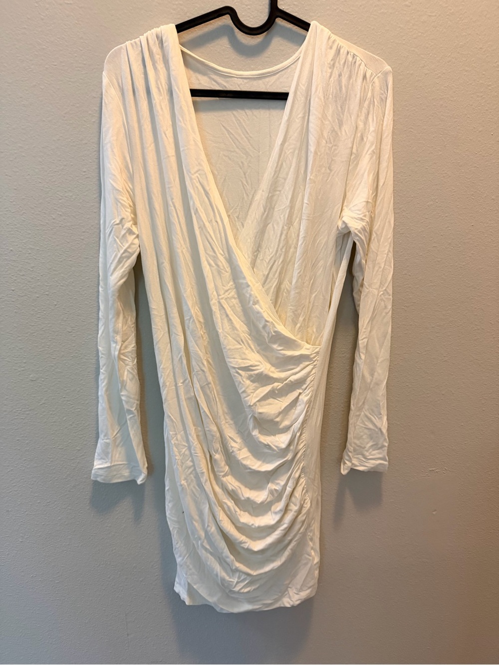 Women's White Long-Sleeve Draped Wrap Dress